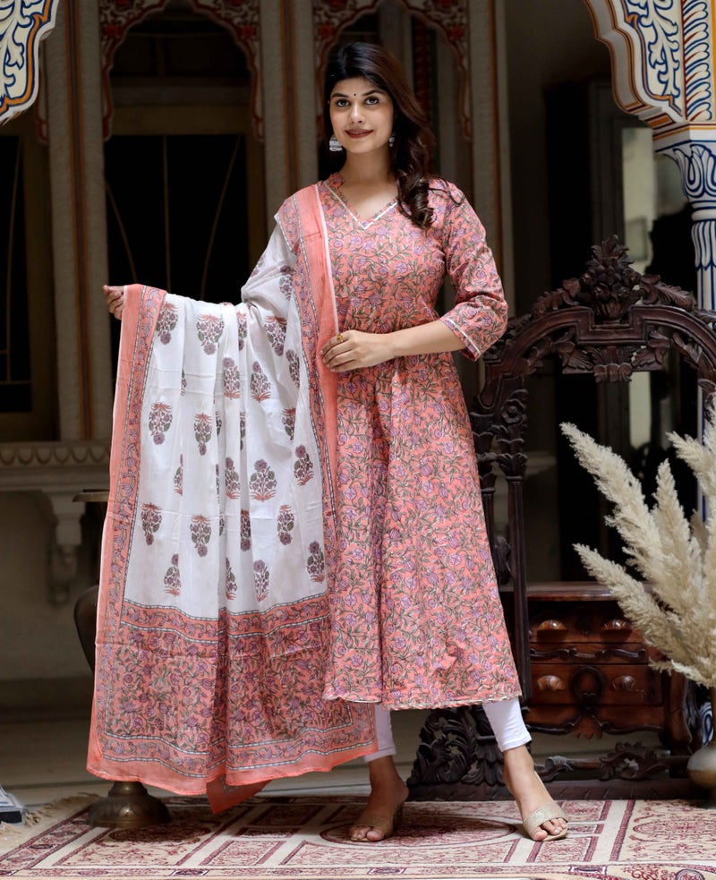 Miravan Floral Printed Anarkali Kurta and Dupatta for Women - Image 1